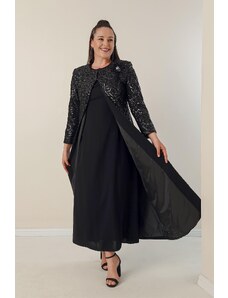 By Saygı Od Saygı dlhé krepové šaty s polmesačnými rukávmi. Plus veľkosť 2-dielny oblek s nafúknutým kaftanom lemovaným rukávmi a prednou časťou.
