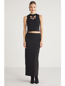 GRIMELANGE Čierna dámska maxi sukňa PORCIA s elastickým pásom