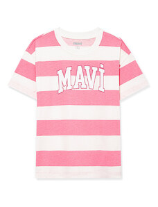 Mavi Ružové pruhované tričko s potlačou loga Voľný strih / Voľný uvoľnený strih-71024