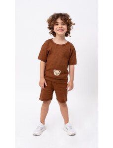 Bubito Bavlnené letné detské šortky pre bábätko s obrázkom medvedíka - hnedá