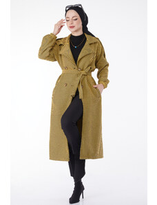 TOFİSA Žltý kašmírový kabát s jednoduchým dvojradovým golierom -