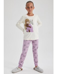 DeFacto Dievčenská pyžamová súprava s dlhým rukávom s potlačou