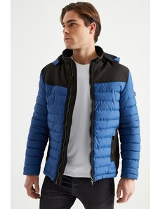 DYNAMO Modrý pánsky softshellový kabát s kapucňou zdobený kožušinou