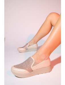 LuviShoes Dámske neformálne topánky PURCAN béžová trblietavá sieťovina s hrubou podrážkou
