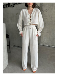 Laluvia Ecru Real Linen Design Suit