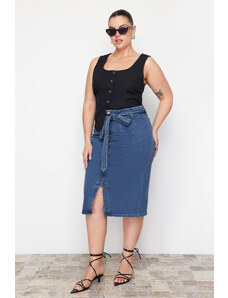 Trendyol Curve Svetlomodrá džínsová sukňa s vysokým pásom a vysokým pásom