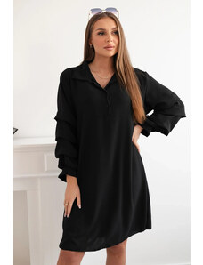 K-Fashion Oversized šaty s ozdobnými rukávy černý