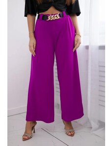 MladaModa Široké viskózové nohavice s ozdobným opaskom model 59100-28 tmavé fialové