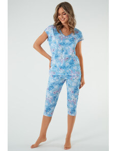 Italian Fashion Dámske bavlnené pyžamo Kaweri nebesky modré, Farba nebesky modrá