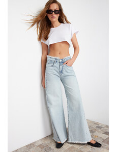 Trendyol Collection Svetlomodré džínsy s vysokým pásom a širokými nohavicami