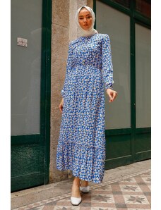 InStyle Tkané hidžábové šaty so vzorom Daisy Leaf - Indigo