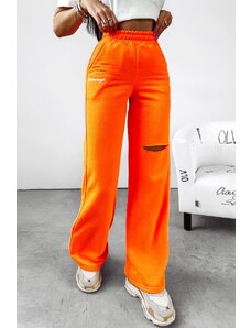 O\'la Voga Ola Voga dámske tepláky s vysokým elastickým pásom a roztrhaným efektom v oranžovej farbe