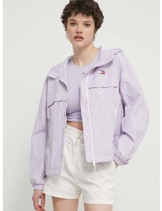 Bunda Tommy Jeans dámska, fialová farba, prechodná, DW0DW17747