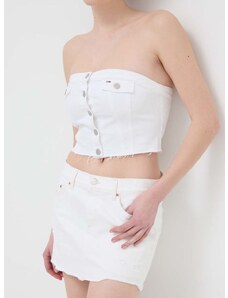Rifľová sukňa Tommy Jeans biela farba,mini,puzdrová,DW0DW17992