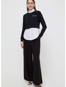 Blúzka s košeľou Karl Lagerfeld čierna farba, jednofarebná