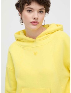 Bavlnená mikina Desigual LOGO dámska, žltá farba, s kapucňou, jednofarebná, 24SWSK43