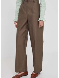 Nohavice Dkny dámske, hnedá farba, rovné, vysoký pás, D2A4K022