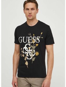 Bavlnené tričko Guess pánske, čierna farba, s nášivkou, M4GI53 K9RM1