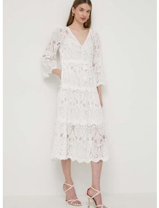 Bavlnené šaty Luisa Spagnoli PIGNA biela farba, midi, áčkový strih, 540712