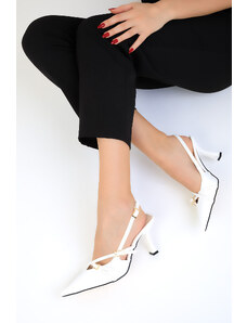 SOHO Klasické dámske topánky na podpätku z bielej lakovanej kože