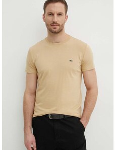 Bavlnené tričko Lacoste béžová farba, jednofarebný