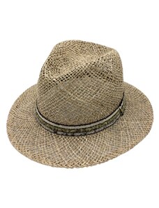 Fiebig - Headwear since 1903 Slamený klobúk z morskej trávy s farebnou stuhou - Fedora