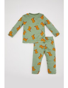 DeFacto Súprava pyžama s dlhým rukávom s dlhým rukávom a potlačou dinosaura pre chlapčeka