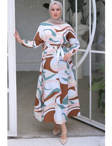 benguen 8234 Elastické hidžábové šaty so vzorom v páse mätovo zelená