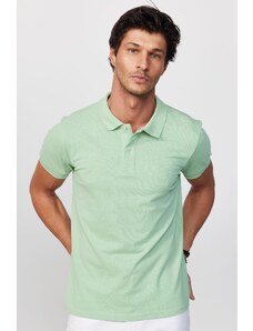 Tudors Pánske tričko Slim Fit Slim Fit, 100 % bavlna obyčajná Pique, zelené polo golier