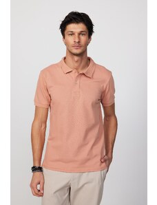 Tudors Pánske tričko Slim Fit Slim Fit, 100% bavlna, obyčajná pique, polo golier lososovej farby