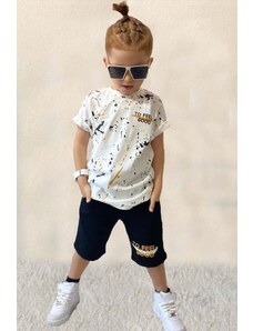 Riccotarz Chlapčenská súprava tričiek so vzorom textu a farby s čiernymi šortkami