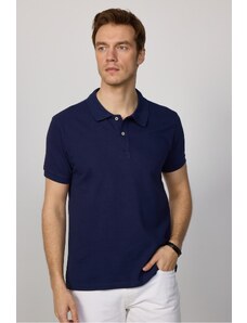 Tudors Pánske tričko Slim Fit Slim Fit, 100 % bavlna, obyčajná pique, tmavomodrá, polo golier