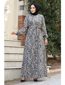 Tesettür Dünyası Hidžábové šaty s elastickými rukávmi so vzorom Zebra Tsd240322