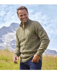 Pletený sveter so stojatým golierom na zips Forest Atlas for Men ZELENÁ