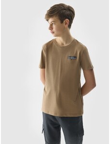 4F Chlapčenské tričko s potlačou z organickej bavlny - hnedé