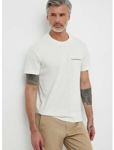 Bavlnené tričko Calvin Klein Jeans pánsky,béžová farba,s potlačou,J30J324671