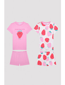 Penti Dievčenská jahodová viacfarebná 2-dielna pyžamová súprava