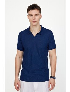 Tudors Pánske Slim Fit Slim Fit bavlnené pletené polo tričko s výstrihom do V námorníckej modrej