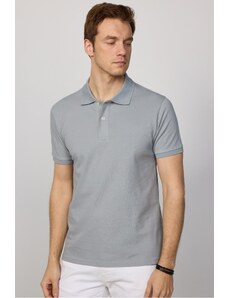 Tudors Pánske tričko Slim Fit Slim Fit, 100 % bavlna, obyčajná pique sivá, polo golier