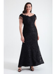Lafaba Dámske večerné šaty veľkej veľkosti s čipkovanými rukávmi