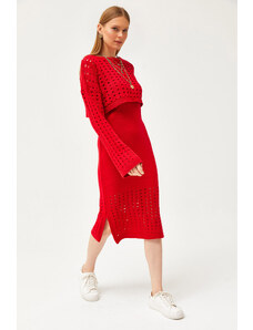 Olalook Dámsky červený top prelamovaný sveter prelamovaný súprava pletených šiat