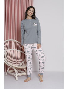 AHENGİM Dámska pyžamová súprava Young Interlock Cat so vzorom nohavíc rebrovaná bavlna sezónne W20492256