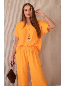 K-Fashion Súprava s náhrdelníkom blúzka + nohavice oranžová