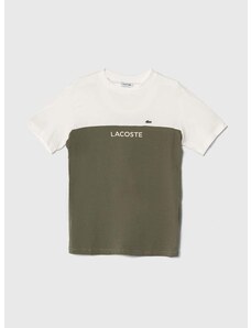 Detské bavlnené tričko Lacoste zelená farba, vzorovaný