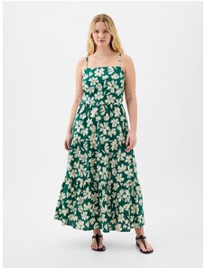 Krémovo-zelené dámske kvetované maxi šaty GAP
