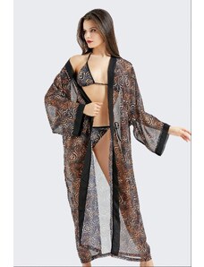 C&City Dlhé šifónové kimono Pareo plážové šaty C14300 Leopard