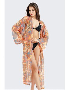 C&City Dlhé šifónové kimono pareo plážové šaty C14301 oranžové