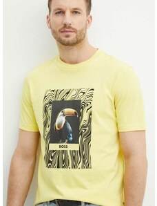 Bavlnené tričko Boss Orange pánsky,žltá farba,s potlačou,50516012