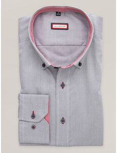 Willsoor Pánska sivá košeľa slim fit s ružovými kontrastnými detailmi 16725