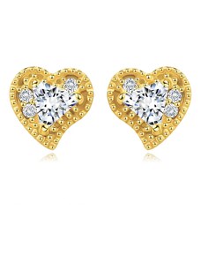 Šperky Eshop - Náušnice zo žltého zlata 585 - srdce s bodkami, trojuholníkový a okrúhle zirkóny S5GG260.10